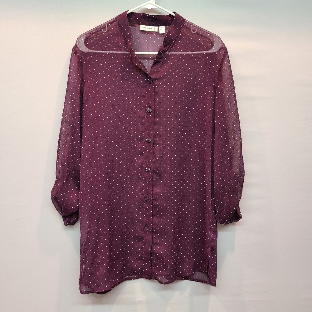 Susan Graver Shirt Long Sleeve Purple Button Down Sheer Blouse Womens Small
